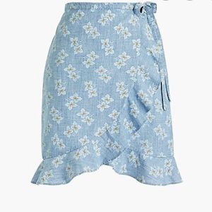 Blue Floral Chambray Ruffle Wrap Skirt